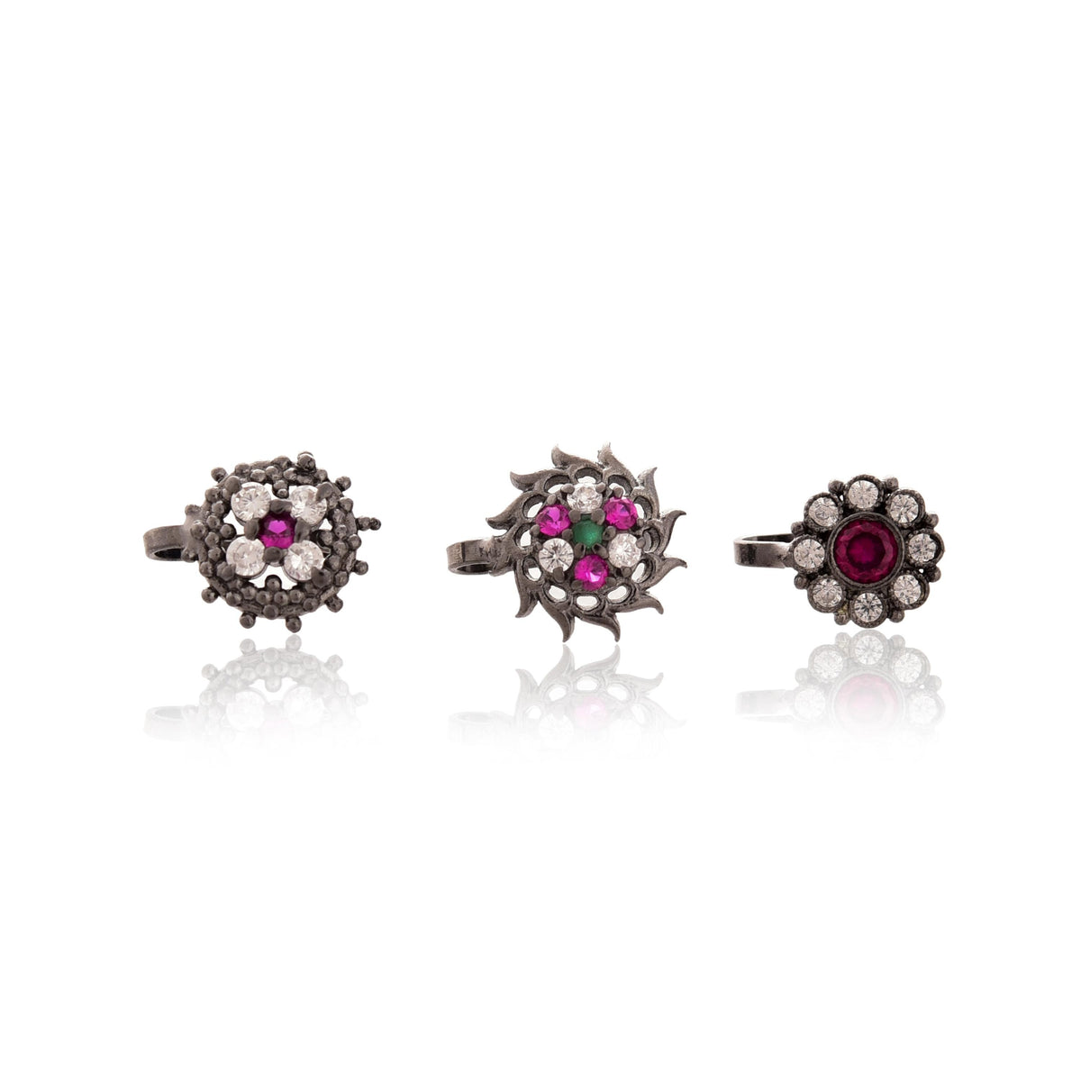 Zircon Silver Plated Nose Studs, Non Piercing Nosepin Set