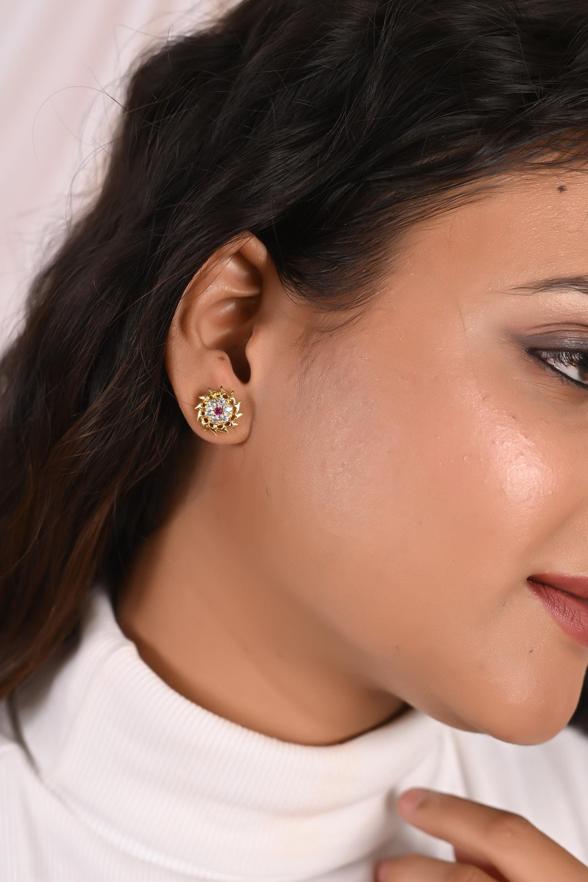 Handmade Gold Studs for Women, Zircon Studded Earring