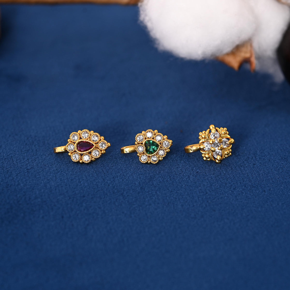Gold Plated Nose Pin: American Diamond Zircon Stud - Indian Jewelry