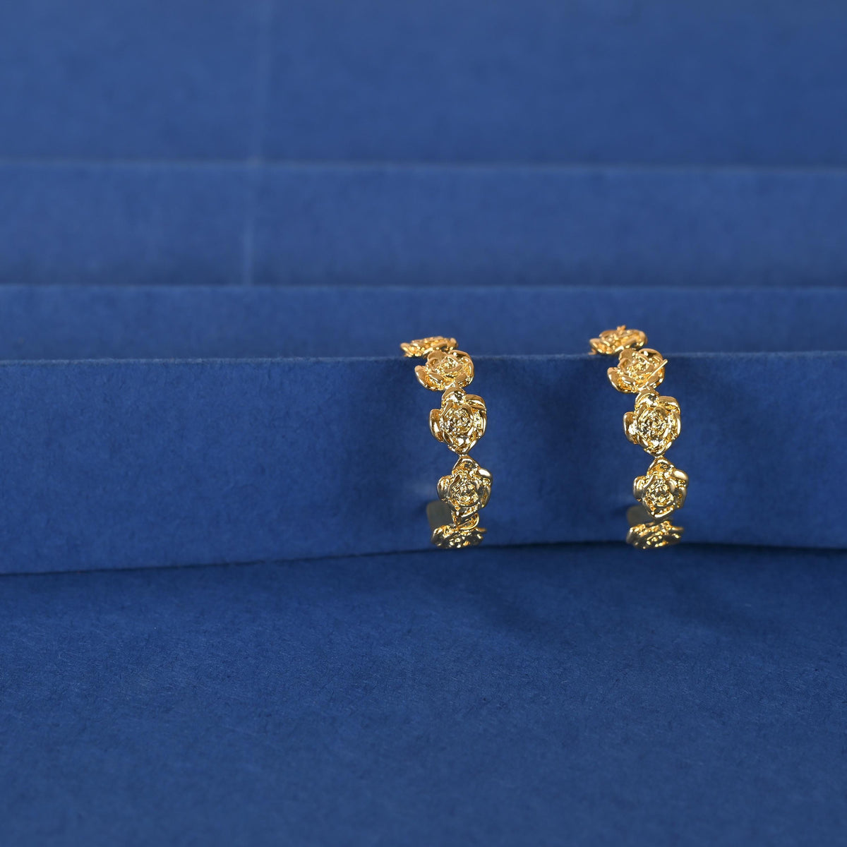 Floral Hoop Earrings: Gold/Silver Plated Brass Statement Jewelry