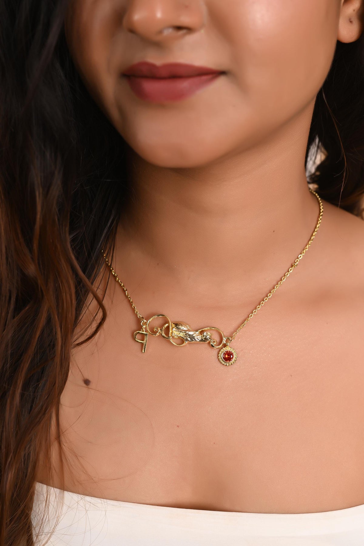 Custom Birthstone Initial Necklace: Personalized Gold Plated Brass Jewelry