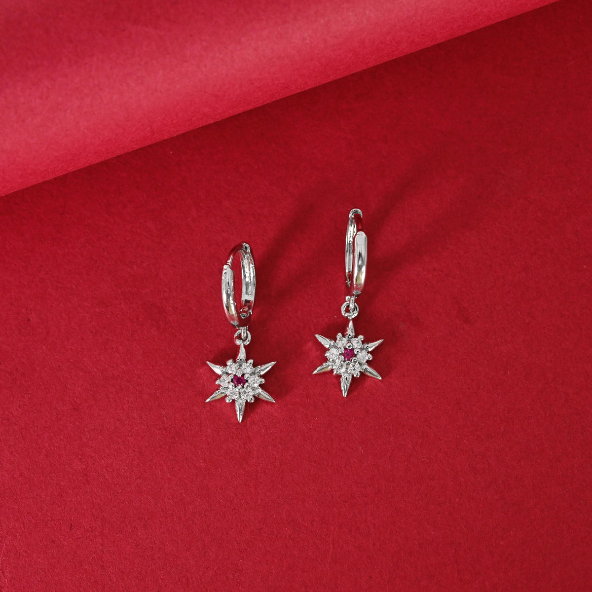 Gold Star Hoop Earring Zircon Celestial Dangle