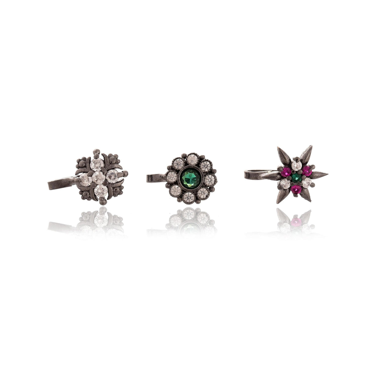 Silver Plated Nose Stud Set, Non Piercing Jewelry