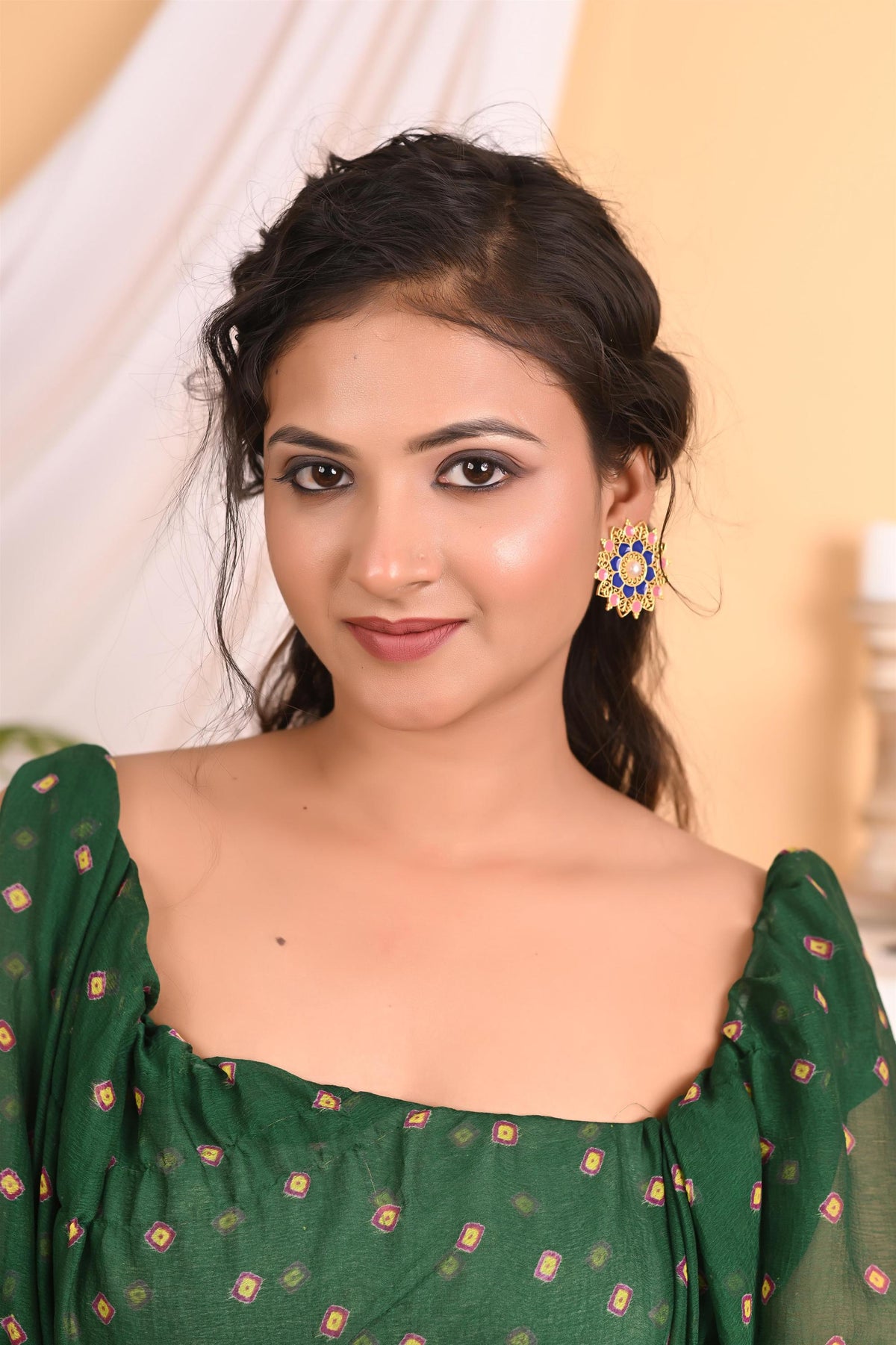 Handcrafted Meenakari Enamel Stud Earrings with Pearl