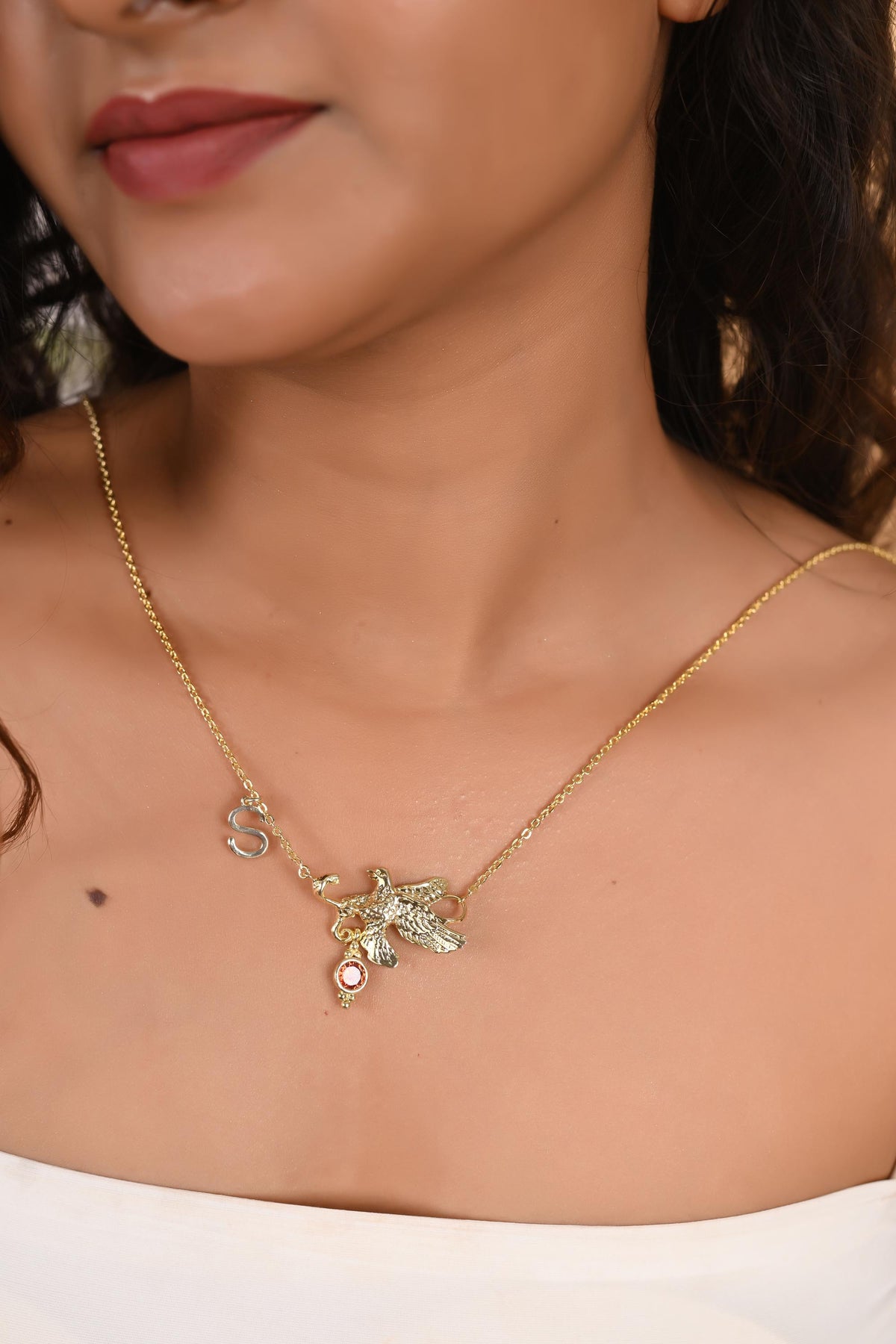 Custom Birthstone Initial Necklace: Personalized Gold Plated Brass Jewelry