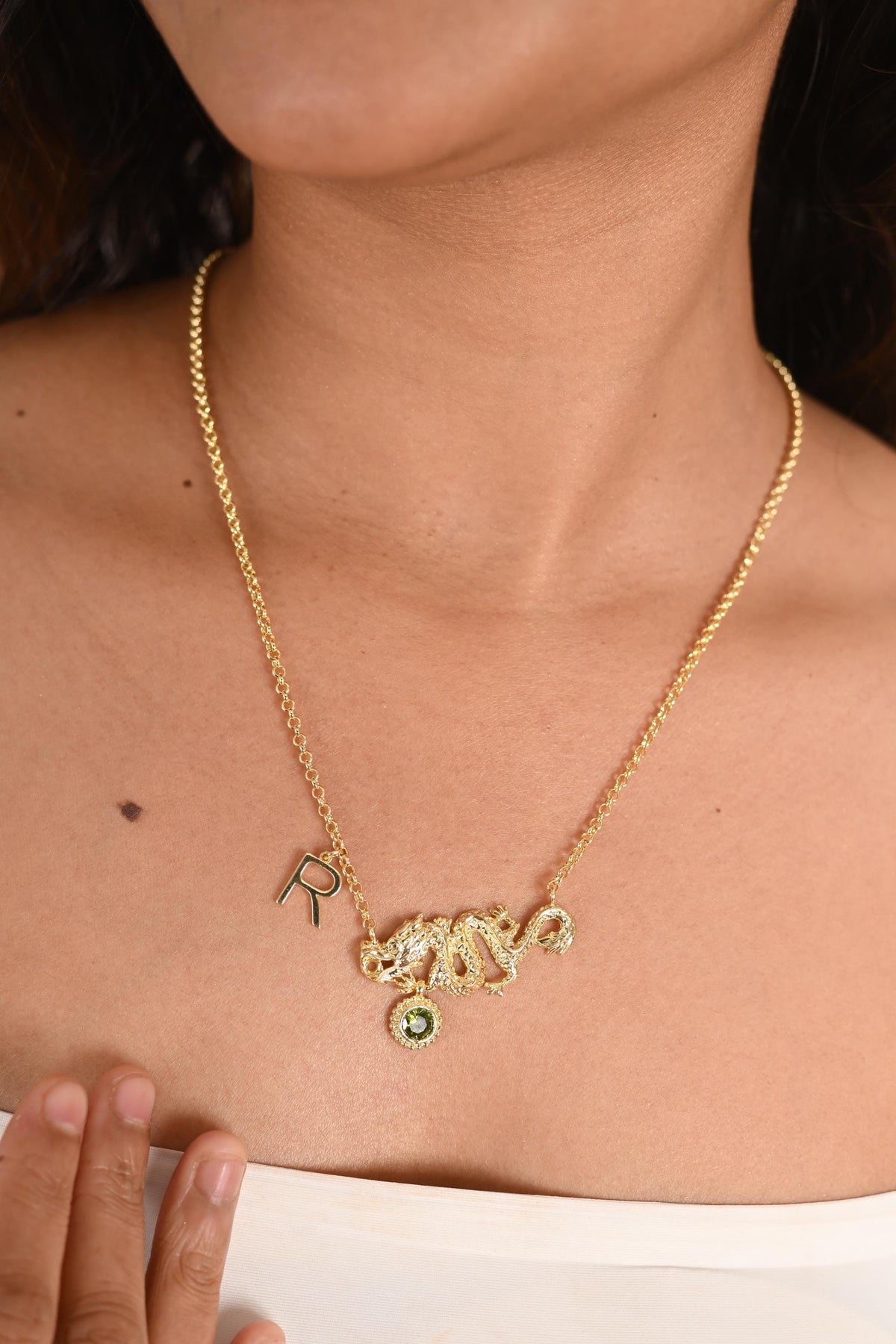 Custom Birthstone Initial Necklace: Personalized Gold Plated Brass Jewelry
