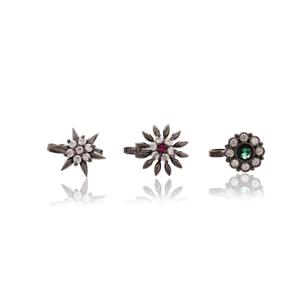 Zircon Studded Clip On Nosepin Set, Non Piercing Nose Studs