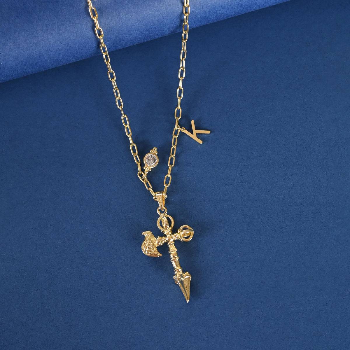 Custom Birthstone Initial Cross Necklace: Personalized Gold Plated Brass Jewelry