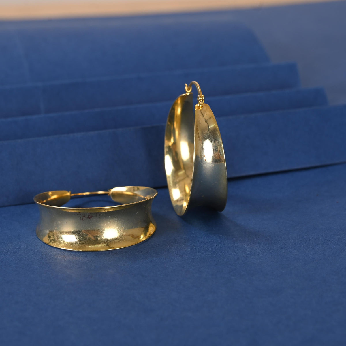 Gold Plated Brass Hoop Earrings: Asymmetrical Statement Jewelry