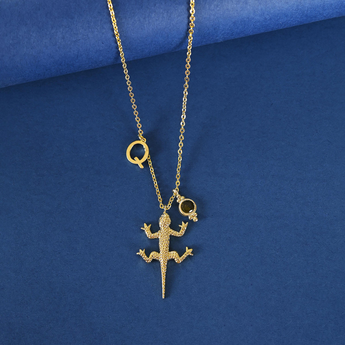 Custom Birthstone Initial Necklace: Personalized Gold Plated Brass Jewelry