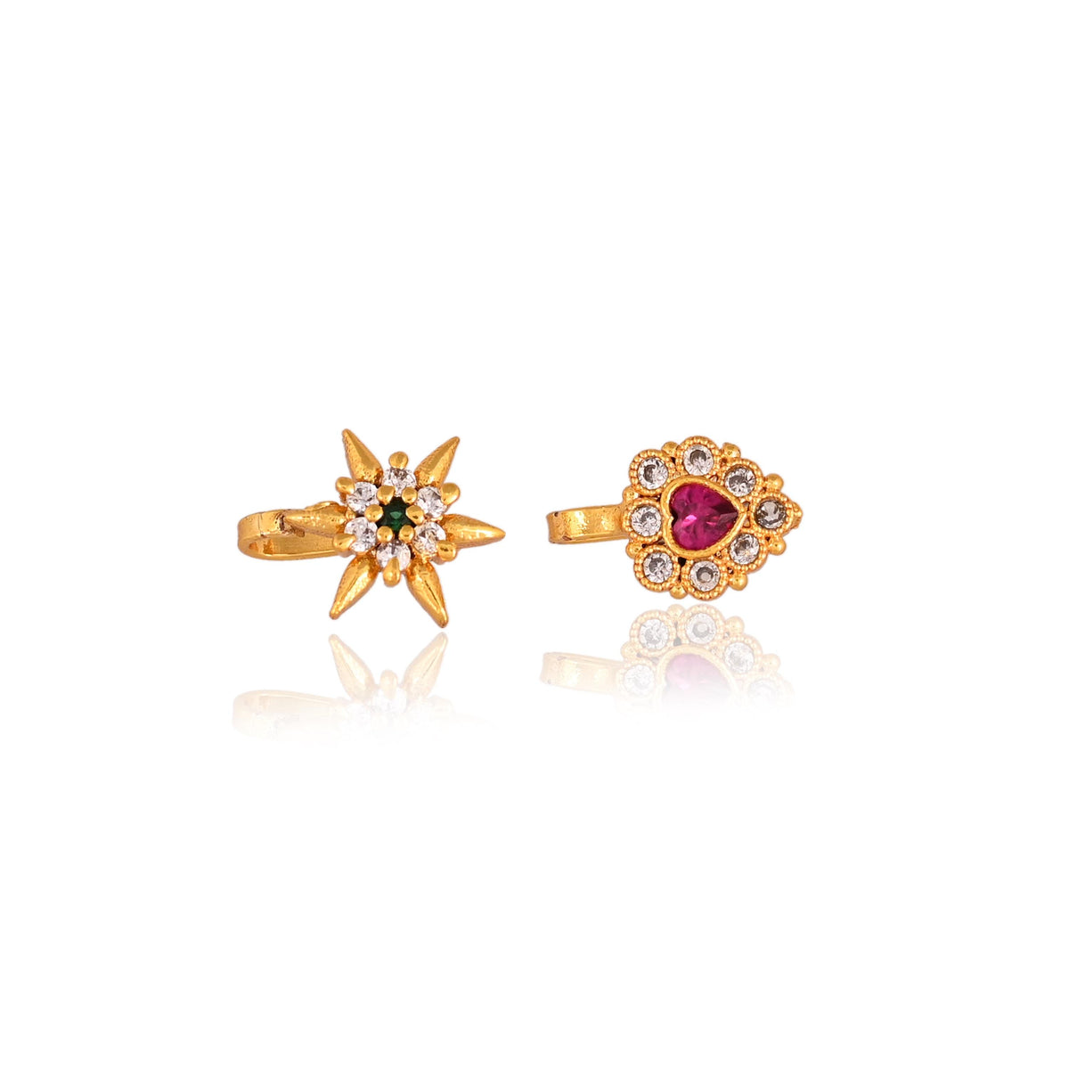 Gold Plated American Diamond Nose Stud Set: Non-Piercing Nose Pins