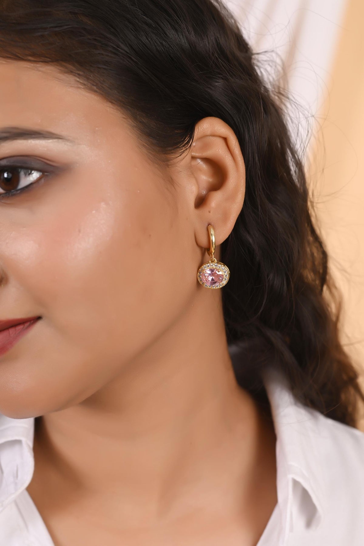 Gold & Silver Plated Oval Hoop Earrings: Brass Dangle Zircon
