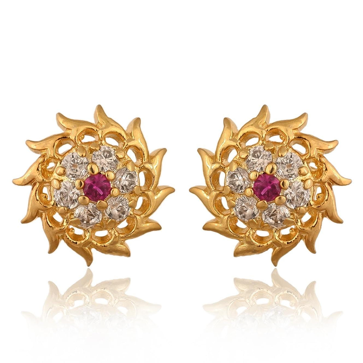 Handmade Gold Studs for Women, Zircon Studded Earring