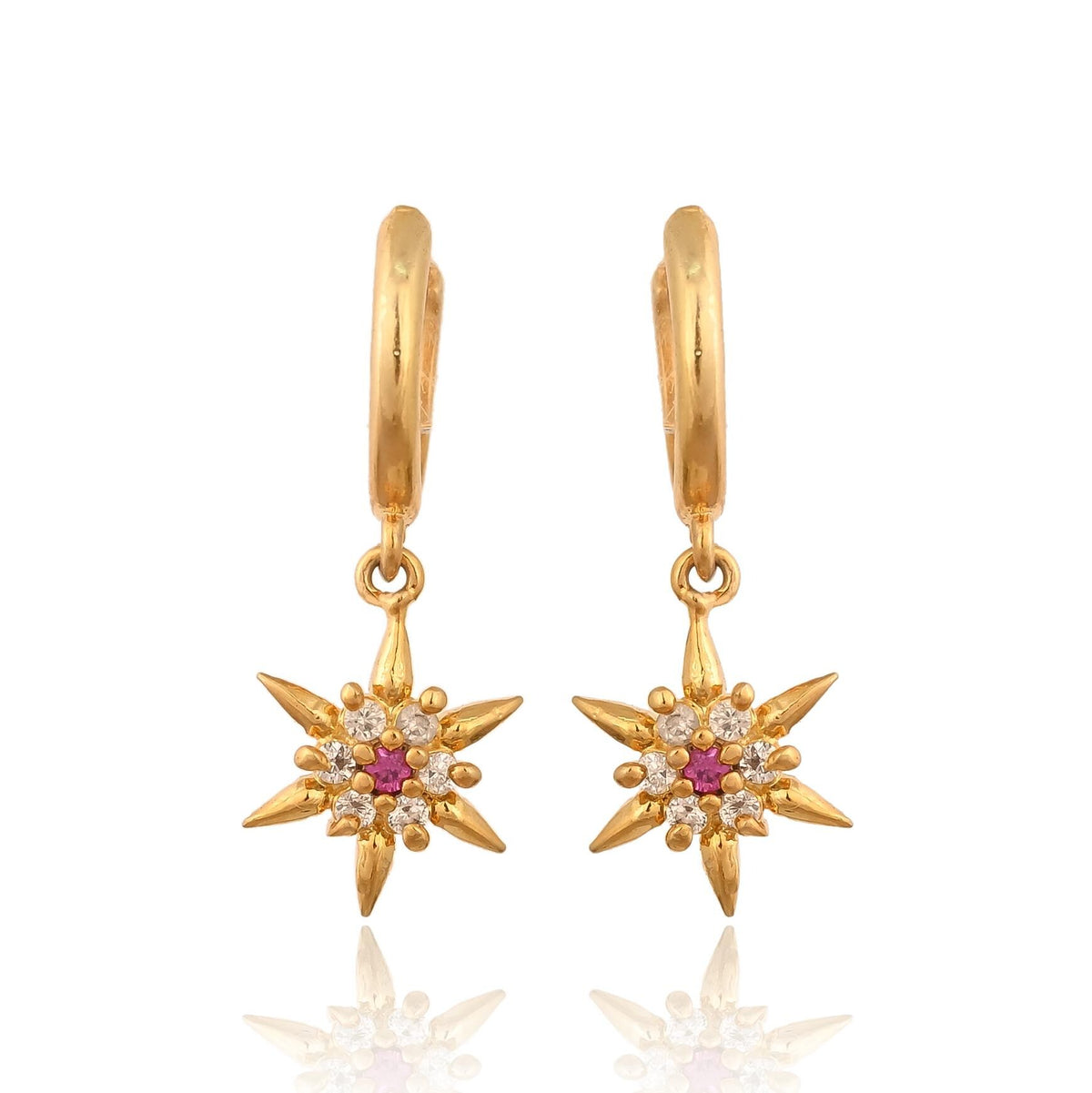 Gold Star Hoop Earring Zircon Celestial Dangle