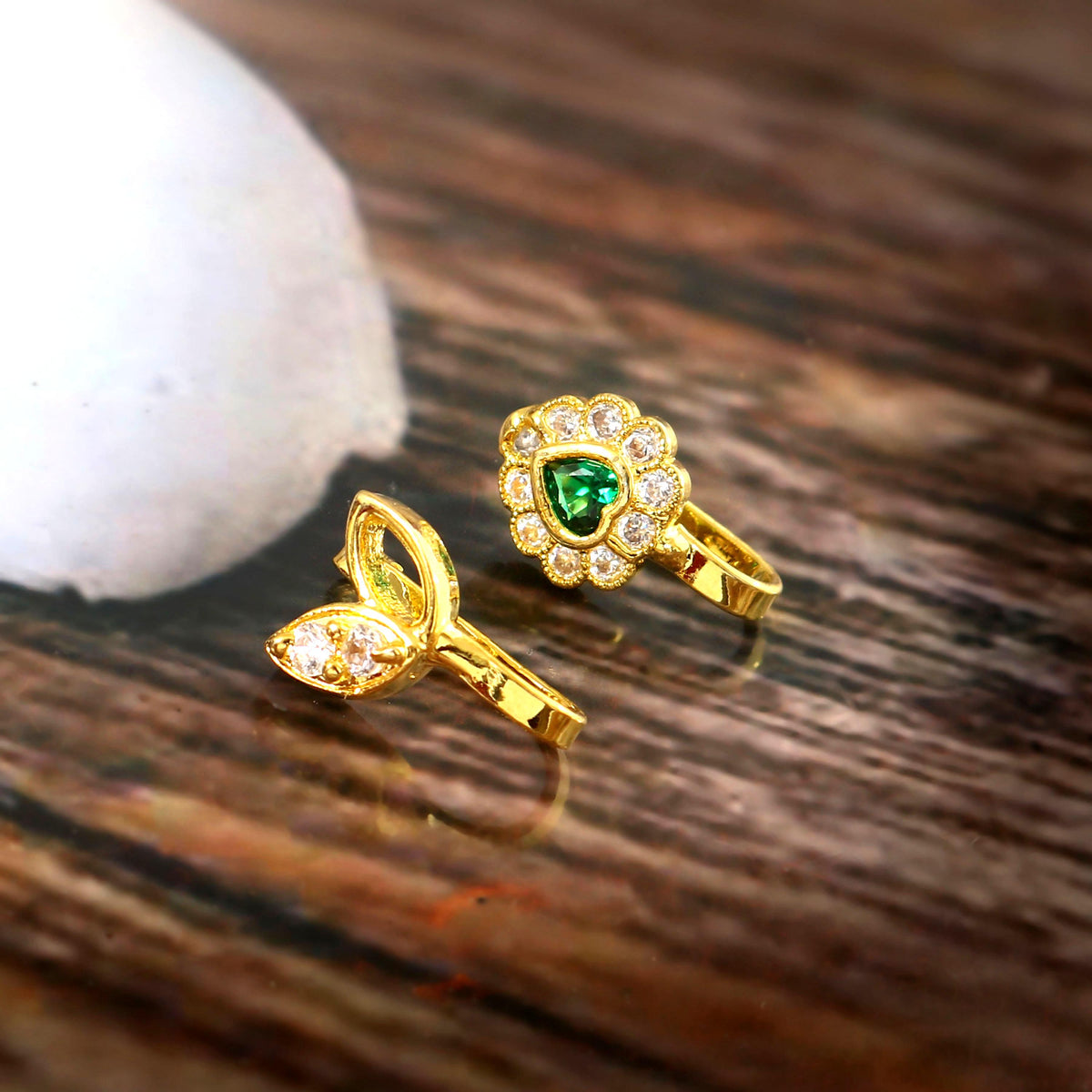 Handmade Gold Plated Zircon Nose Stud for Women and Girls Pack of 2