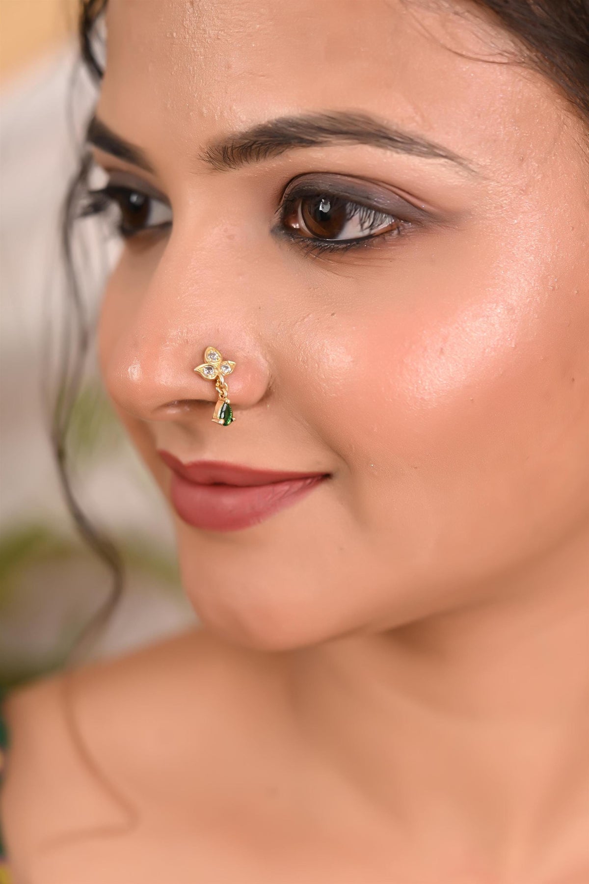 Gold Plated Nose Stud Set: American Diamond, Non-Piercing, Pack of 4