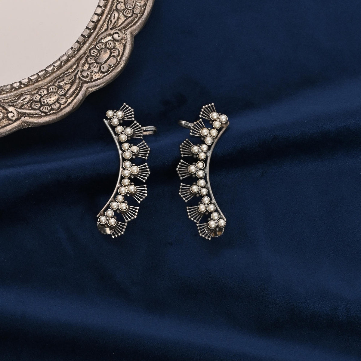 Handmade Silver Ear cuffs for women, Earrings Pack of 1, Pearl Beaded Earrings