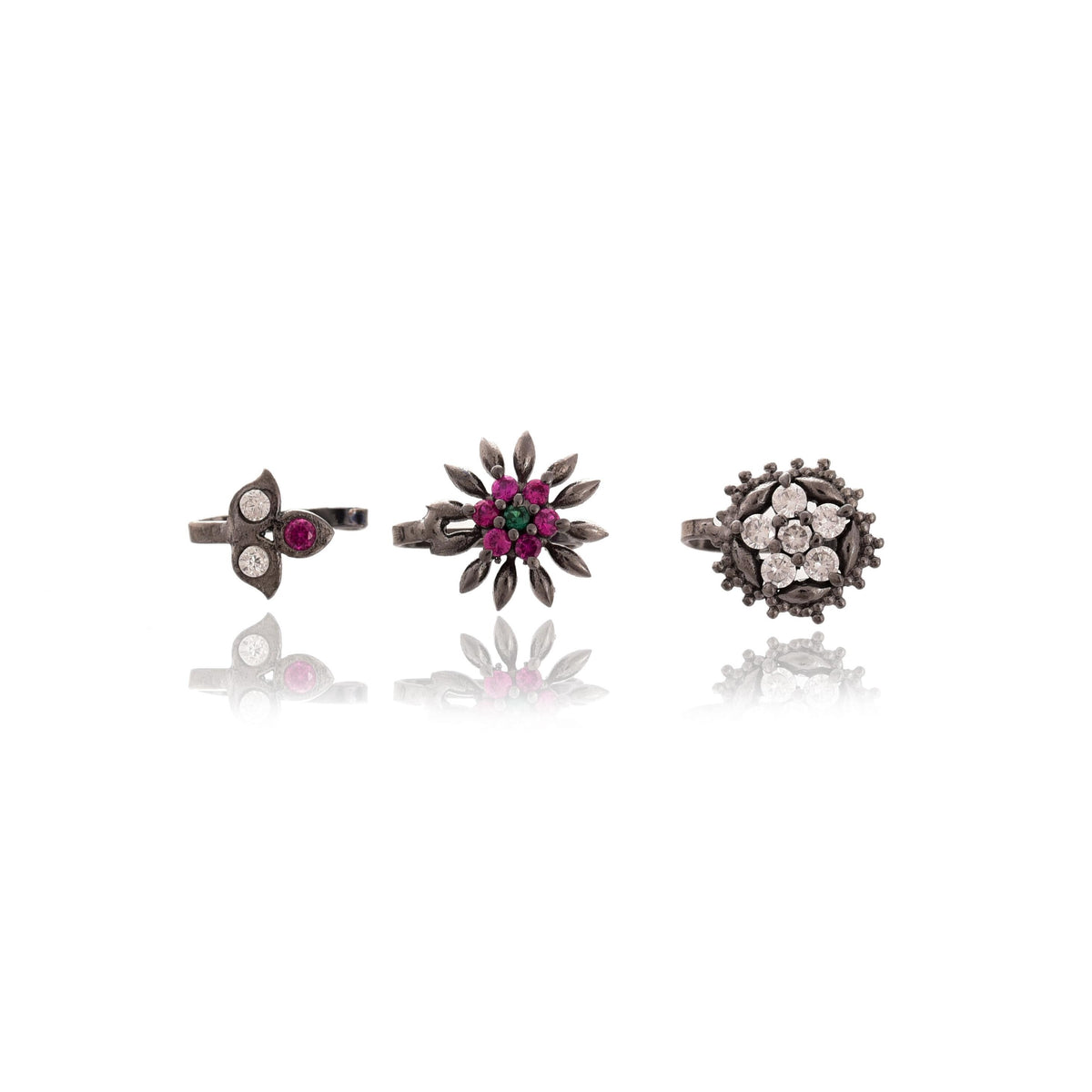 Non Piercing Zircon Nose Studs, Silver Plated Nosepin Set of 3