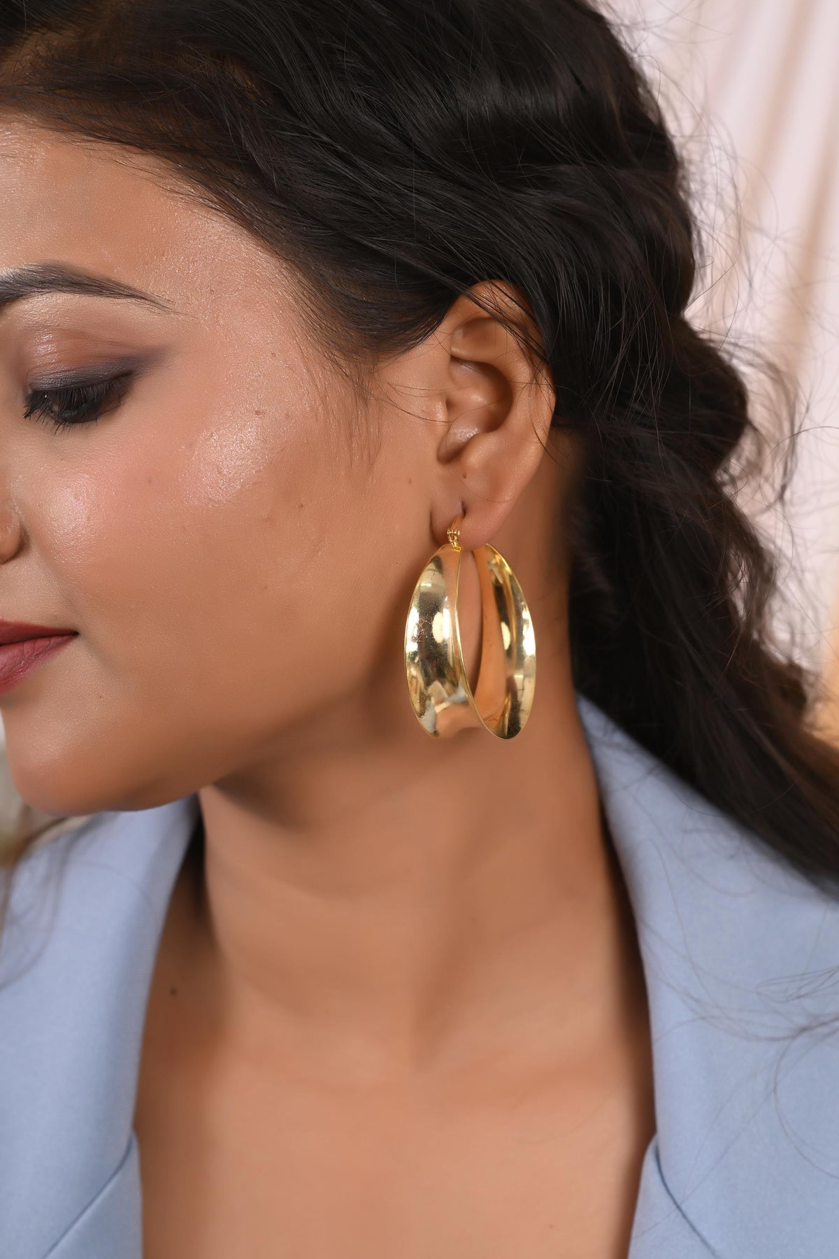 Gold Plated Brass Hoop Earrings: Asymmetrical Statement Jewelry