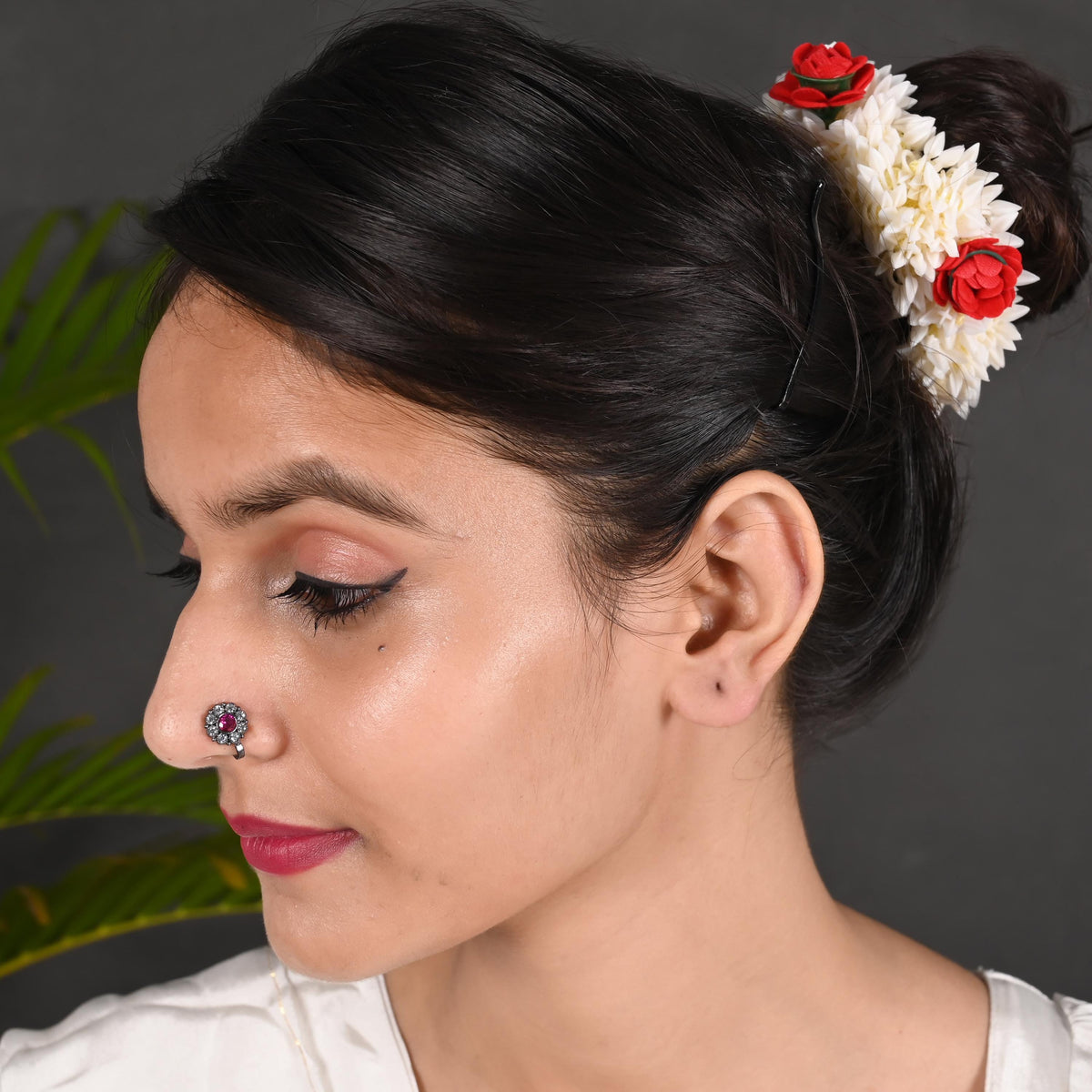 Silver Plated Non Piercing Nose Pin Set, Zircon Brass Jewelry