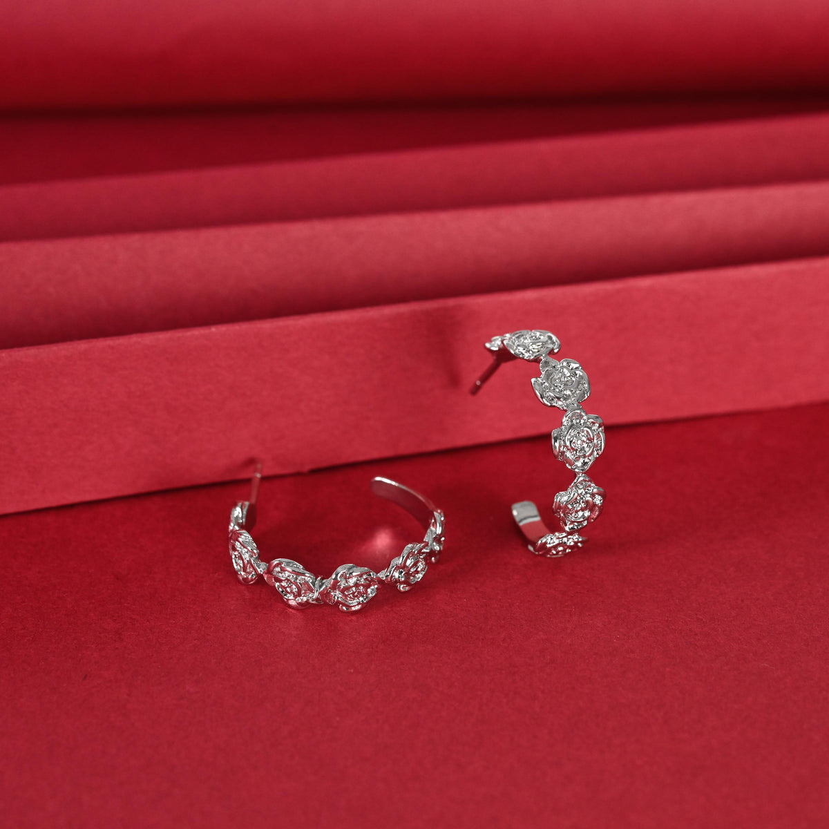 Floral Hoop Earrings: Gold/Silver Plated Brass Statement Jewelry