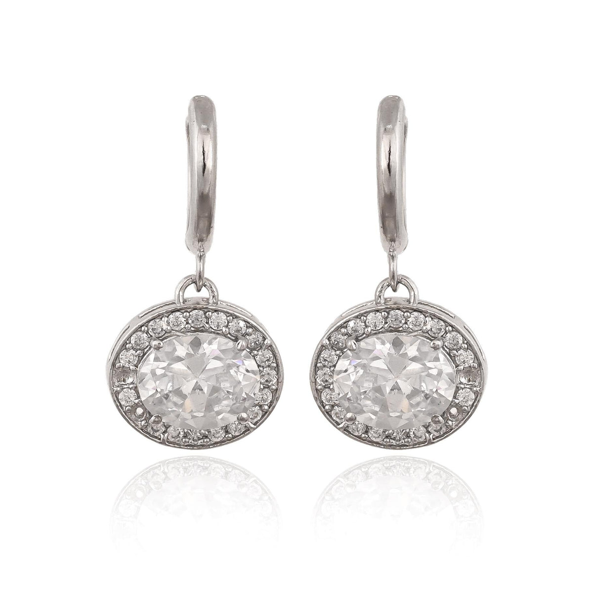 Gold & Silver Plated Oval Hoop Earrings: Brass Dangle Zircon