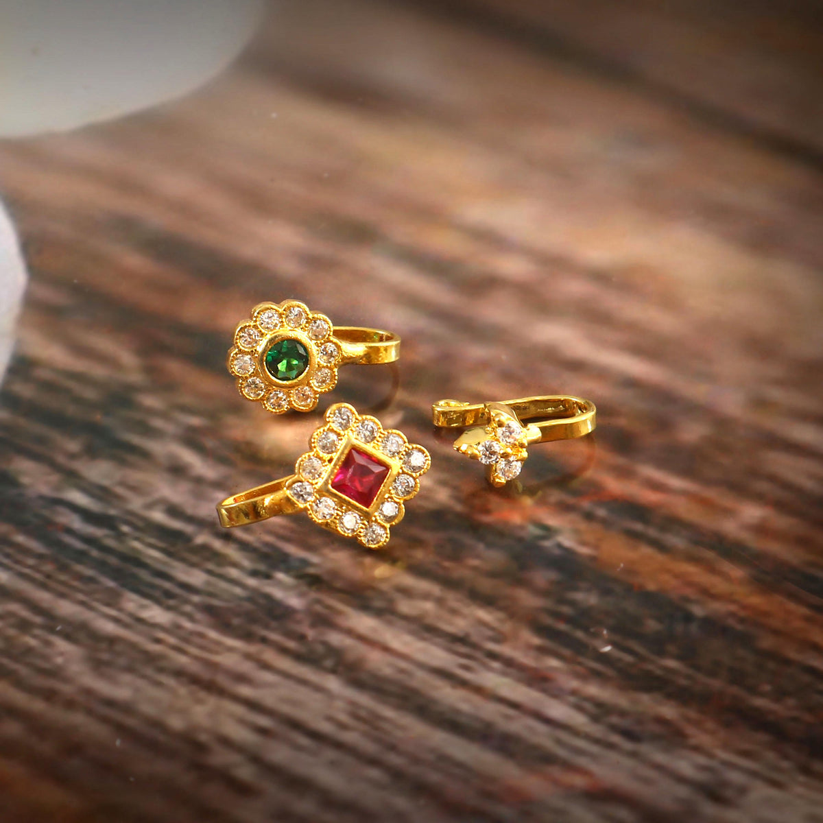 Handmade Gold American Diamond Nose Pin Set
