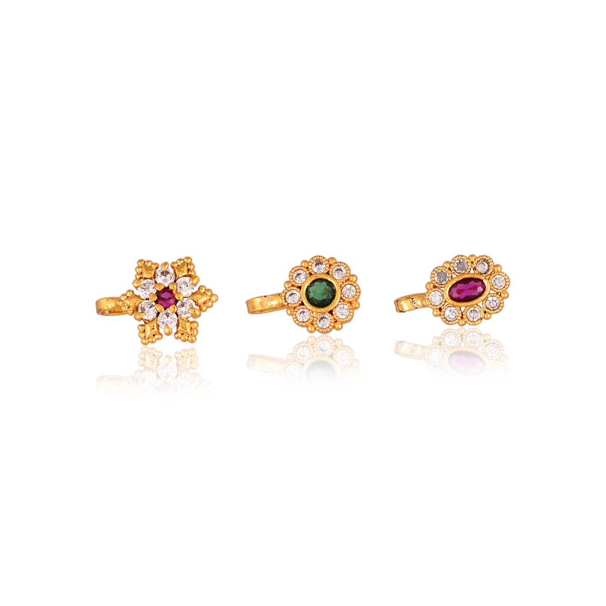 Gold Plated Nose Pin: American Diamond No Pierce Nose Ring