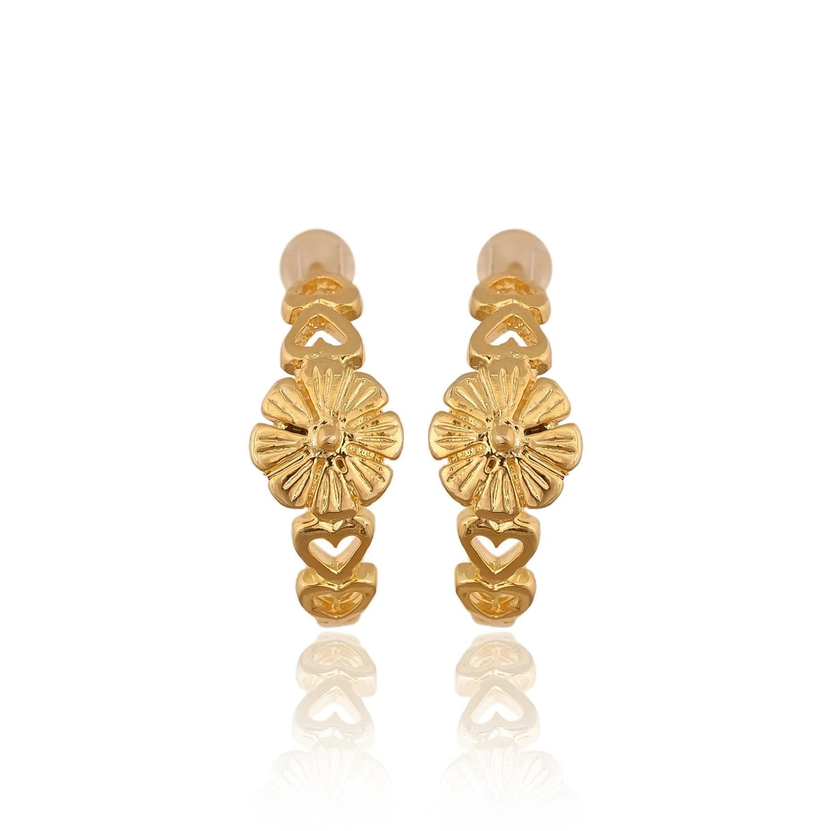 Gold Plated Floral Hoop Earrings: Brass Statement Jewelry
