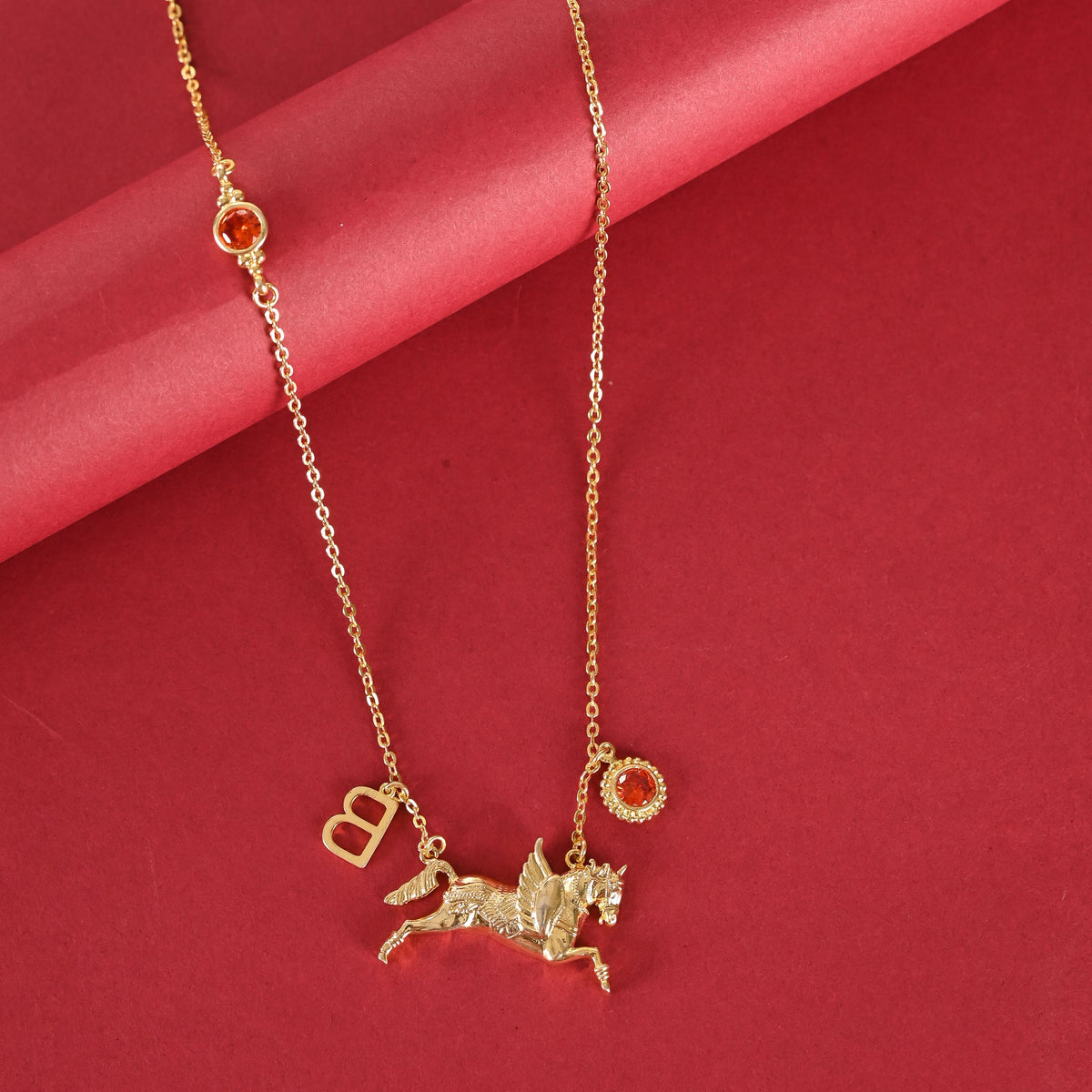 Custom Birthstone Initial Necklace: Personalized Gold Plated Brass Jewelry