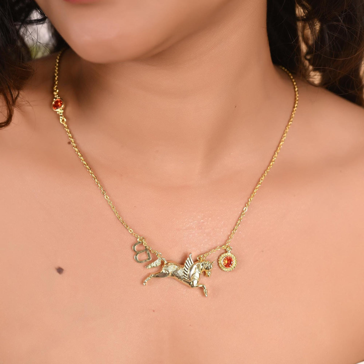 Custom Birthstone Initial Necklace: Personalized Gold Plated Brass Jewelry