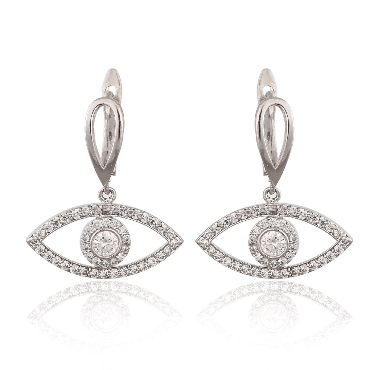 Handmade Eye Shaped Zircon Silver-Plated Dangle Hoop Earring for Women and Girls