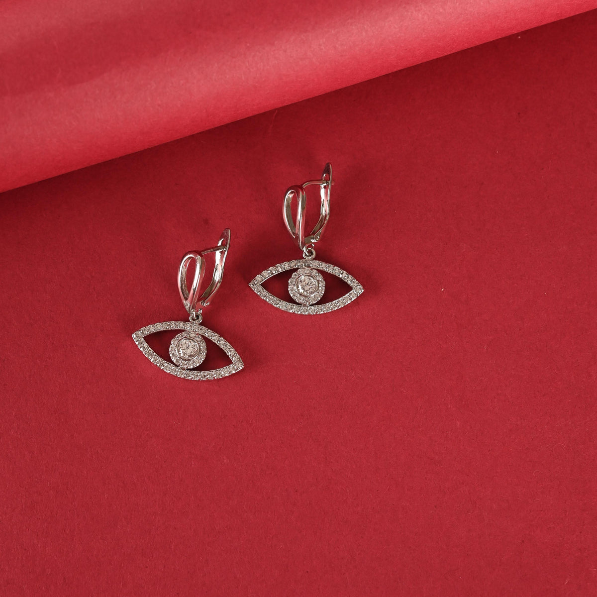 Handmade Eye Shaped Zircon Silver-Plated Dangle Hoop Earring for Women and Girls