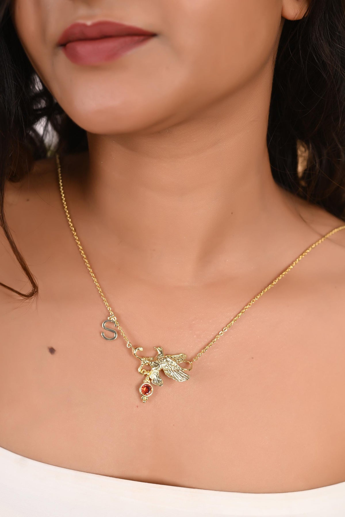 Custom Birthstone Initial Necklace: Personalized Gold Plated Brass Jewelry