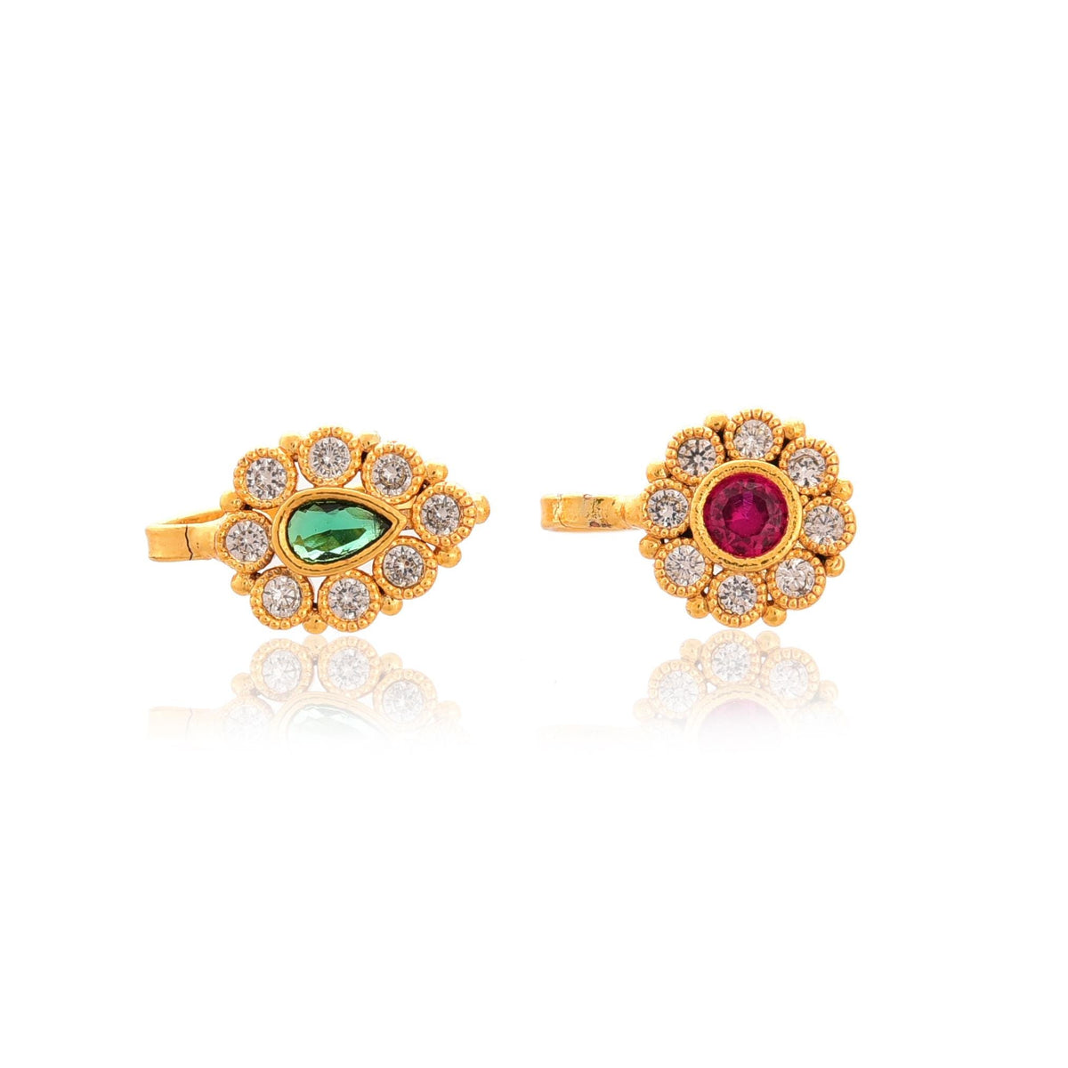 Gold Plated Non Piercing Nose Studs: American Diamond Set of 2