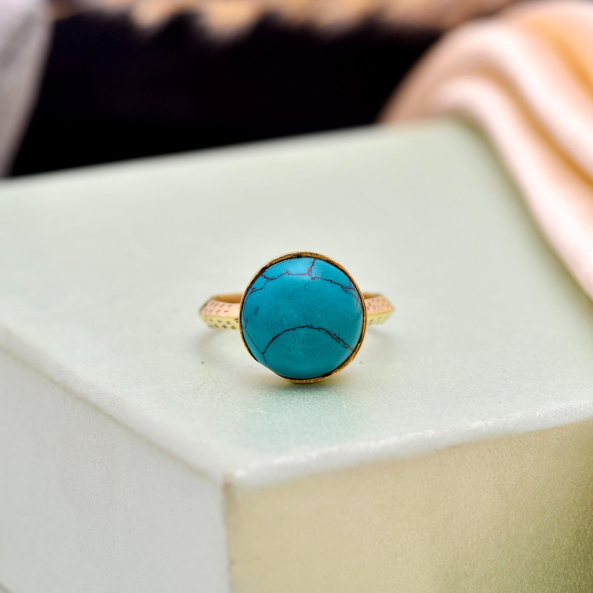 Handmade Turquoise Gemstone Ring | Gold Plated Boho Ring | Dainty Statement Jewelry Gift for Her