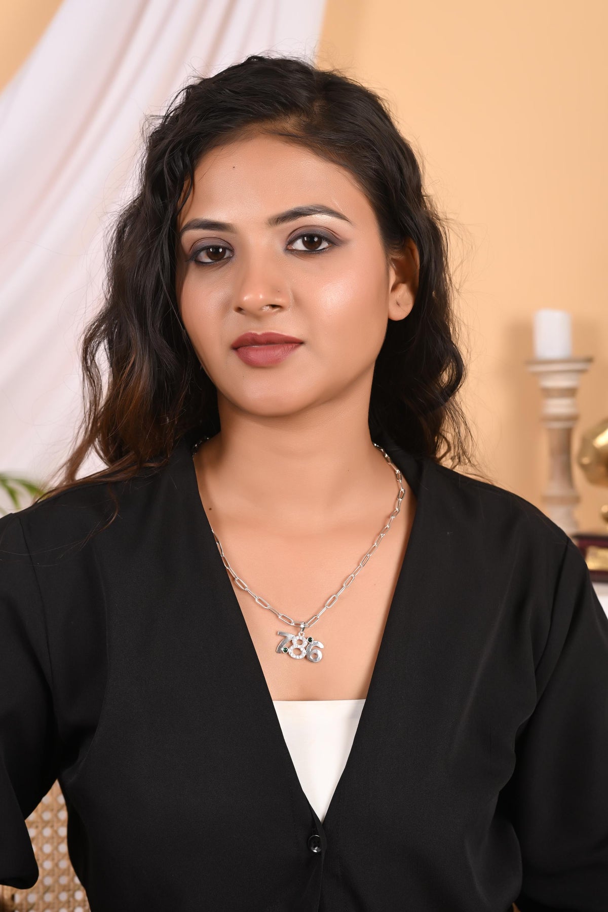 Zircon Studded 786 Pendant, Silver/Gold Plated Religious Necklace