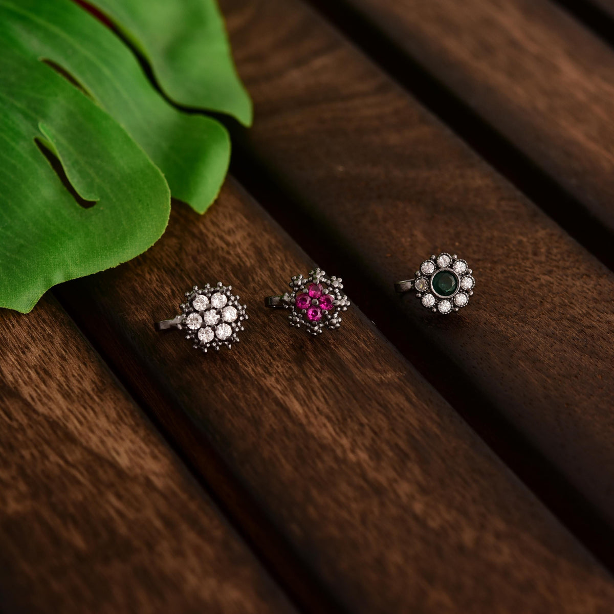 Silver Plated Nose Stud Set, Non Piercing, Pack of 3