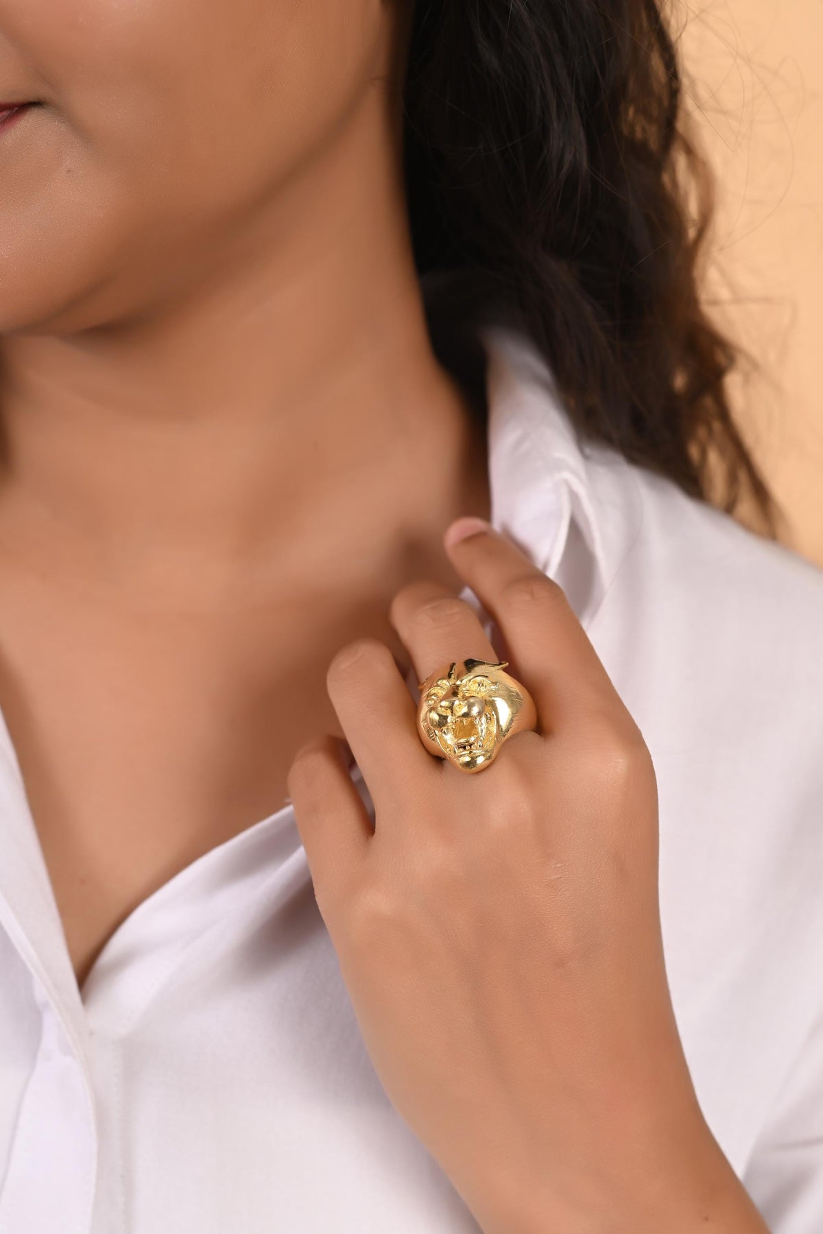 Handmade Gold-Plated Adjustable Statement Ring for Women & Girls