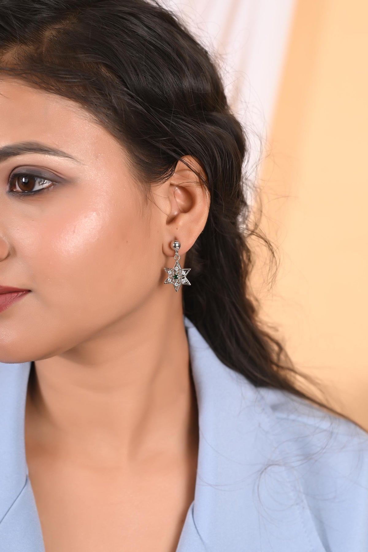 Gold Star Hoop Earrings with Zircon
