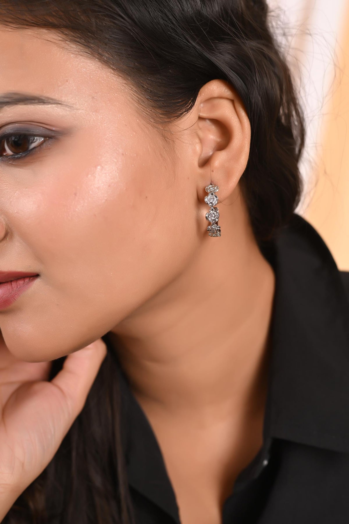 Floral Hoop Earrings: Gold/Silver Plated Brass Statement Jewelry