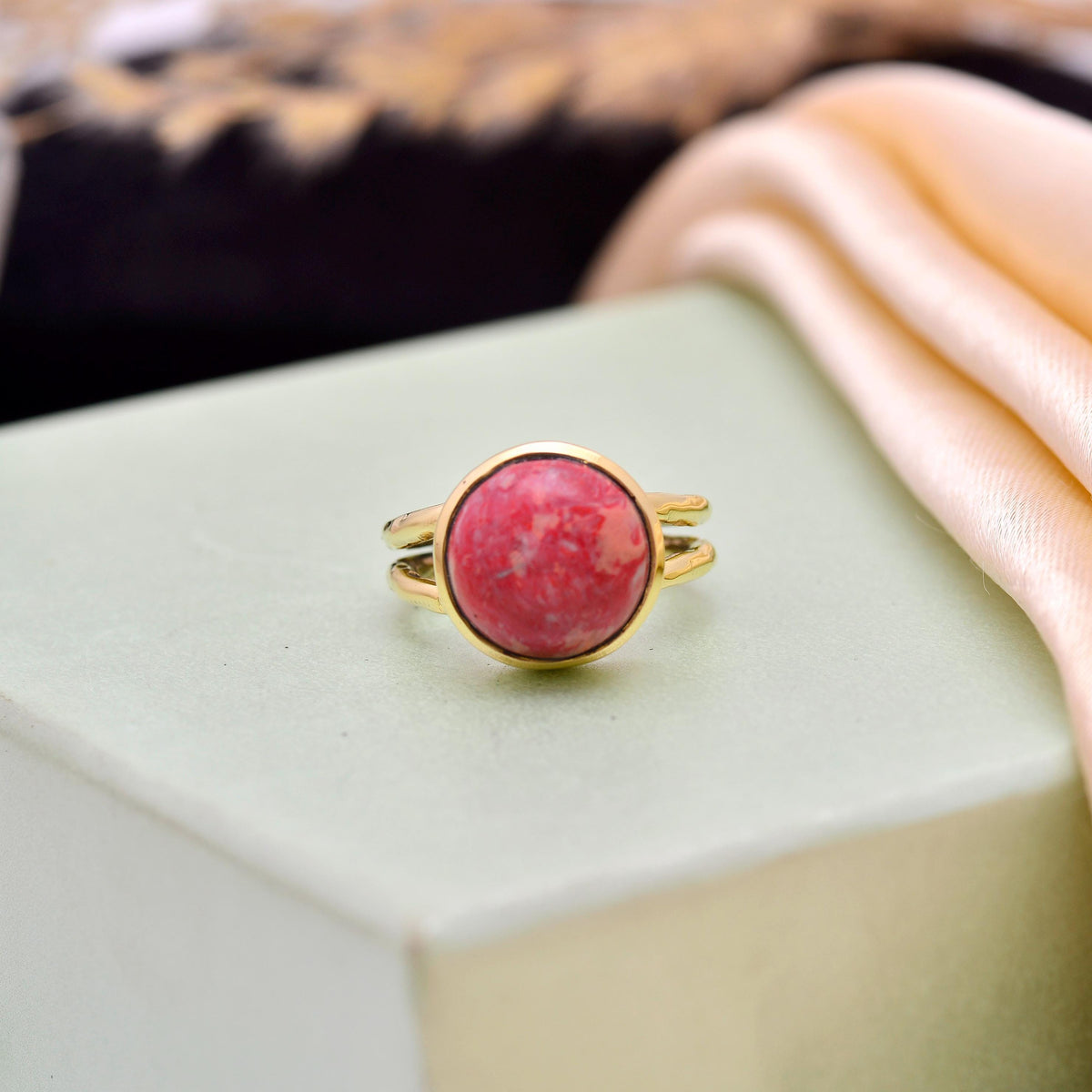 Handmade Pink Stone Gold-Tone Ring | Minimalist Statement Jewelry