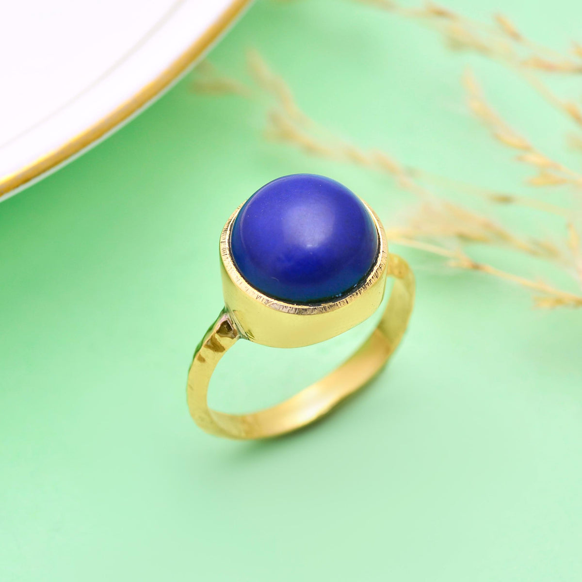 Handmade Gold Plated Blue Stone Ring | Lapis Lazuli Style, Boho