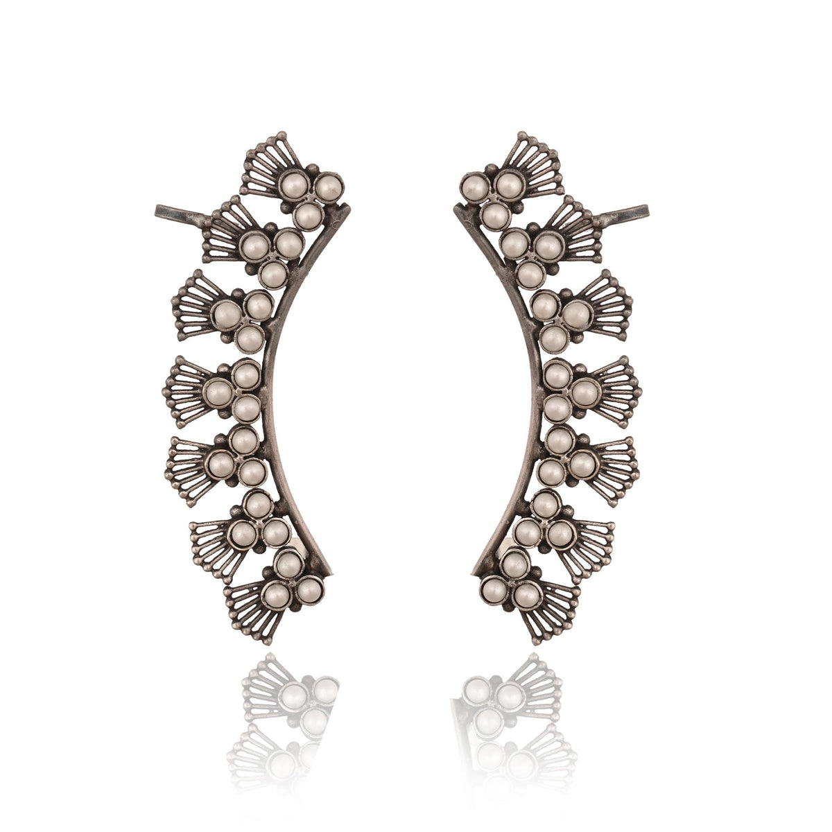 Handmade Silver Ear cuffs for women, Earrings Pack of 1, Pearl Beaded Earrings