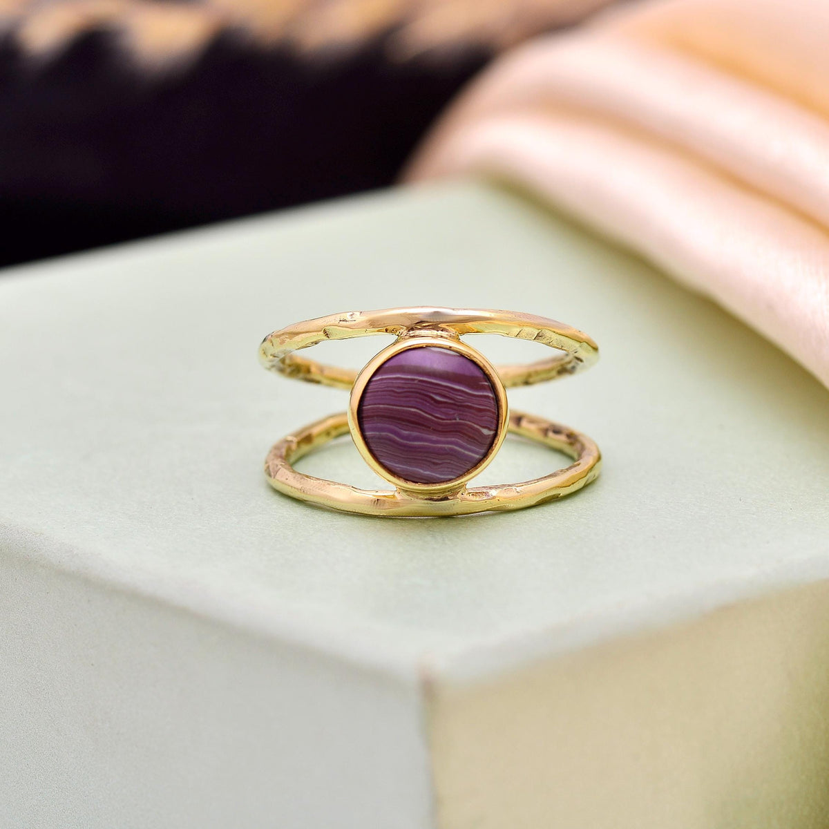 Handmade Gold-Plated Ring | Purple Agate Boho Statement Jewelry