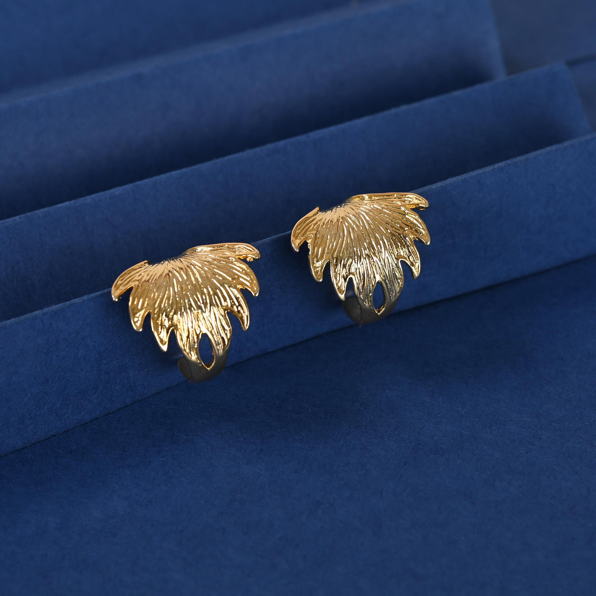 Gold Plated Leafy Silver Hoop Earrings: Brass Statement Jewelry