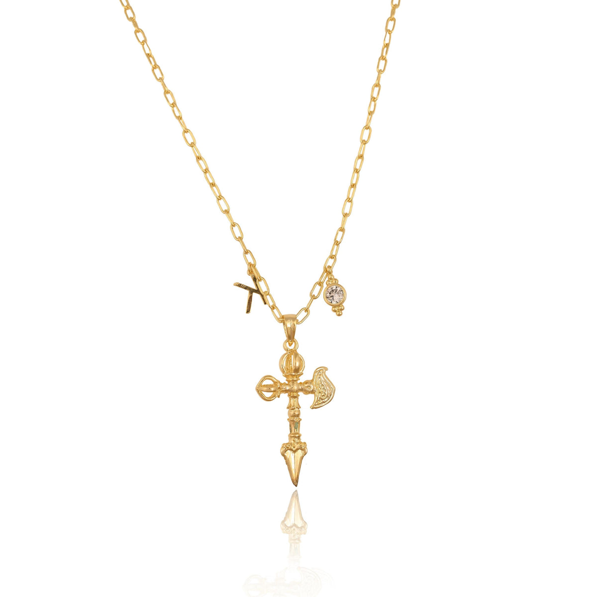 Custom Birthstone Initial Cross Necklace: Personalized Gold Plated Brass Jewelry