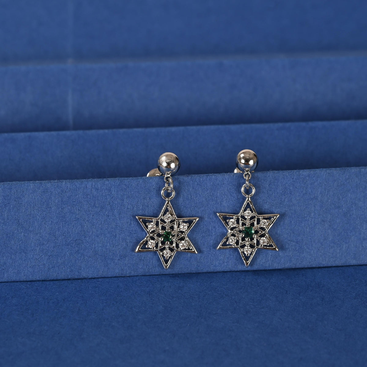 Gold Star Hoop Earrings with Zircon