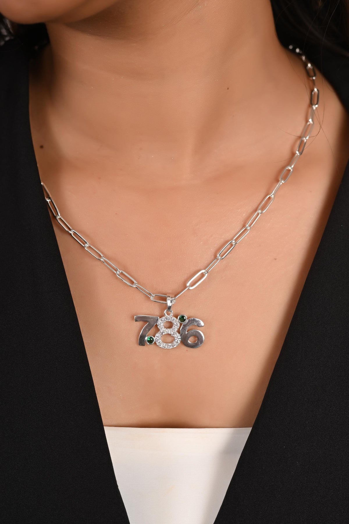 Zircon Studded 786 Pendant, Silver/Gold Plated Religious Necklace