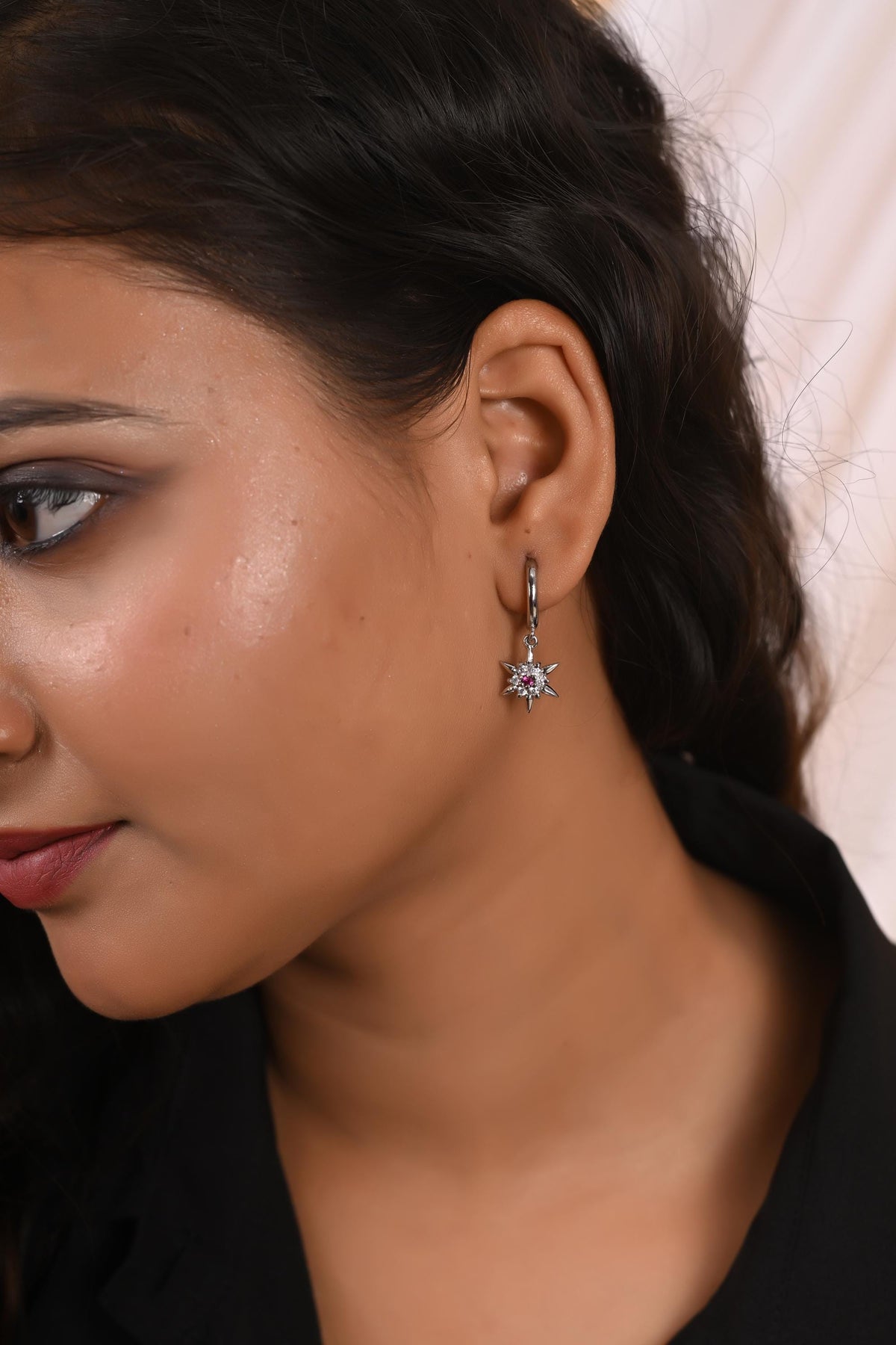 Gold Star Hoop Earring Zircon Celestial Dangle